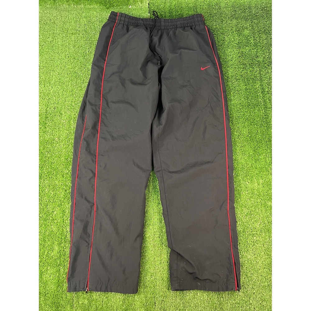 Vintage Nike Mens Black Red Track Pants XL Nylon Windbreaker Joggers